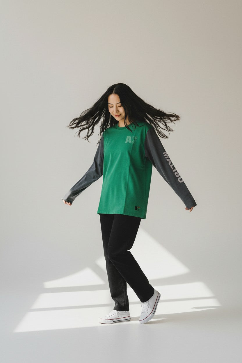 Malibu Long Sleeve Tee – Sage / Heather Grey