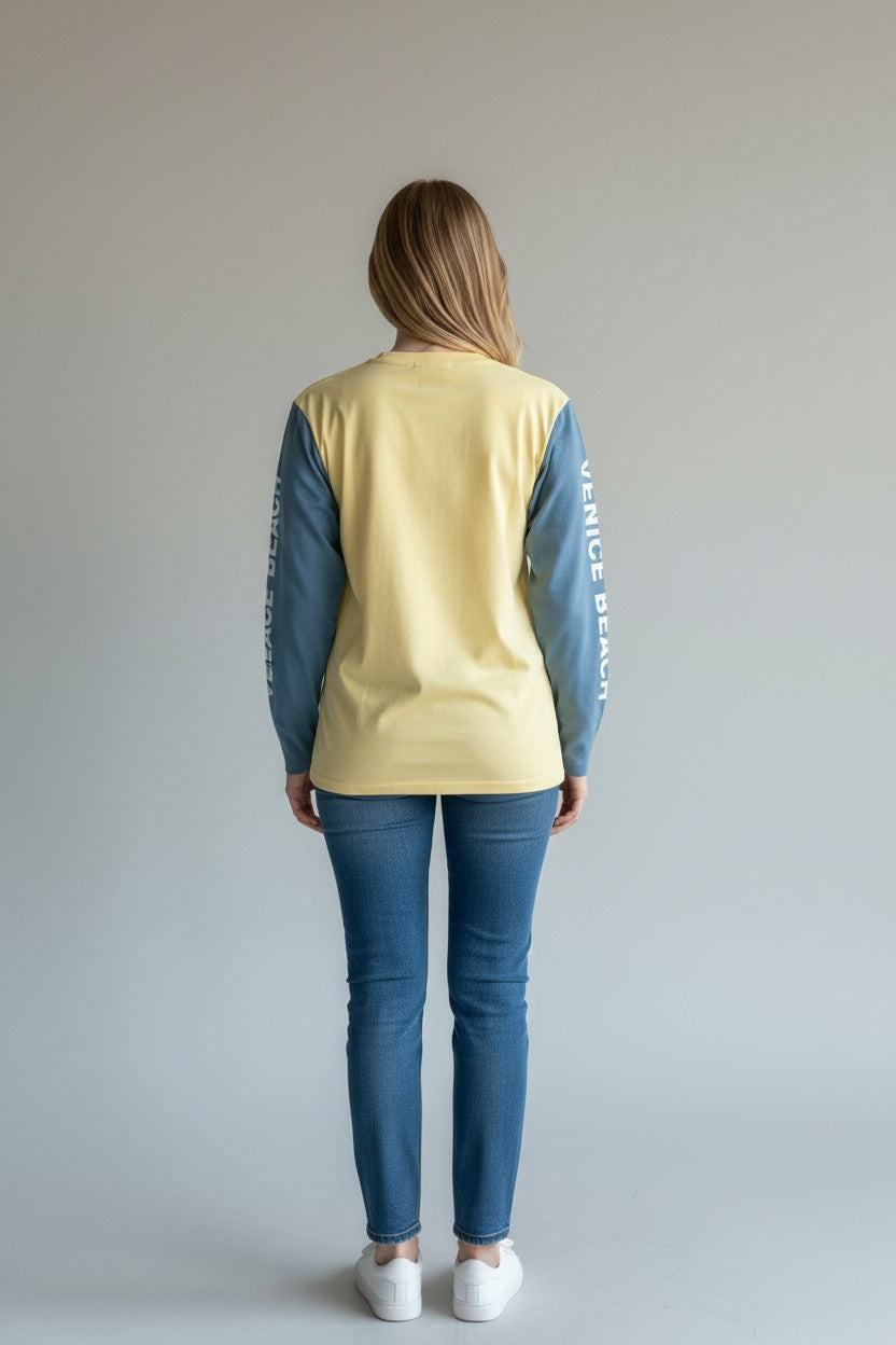 Venice Beach Long Sleeve Tee – Yellow / Marine Blue