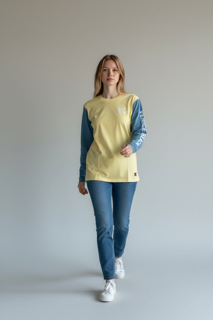 Venice Beach Long Sleeve Tee – Yellow / Marine Blue