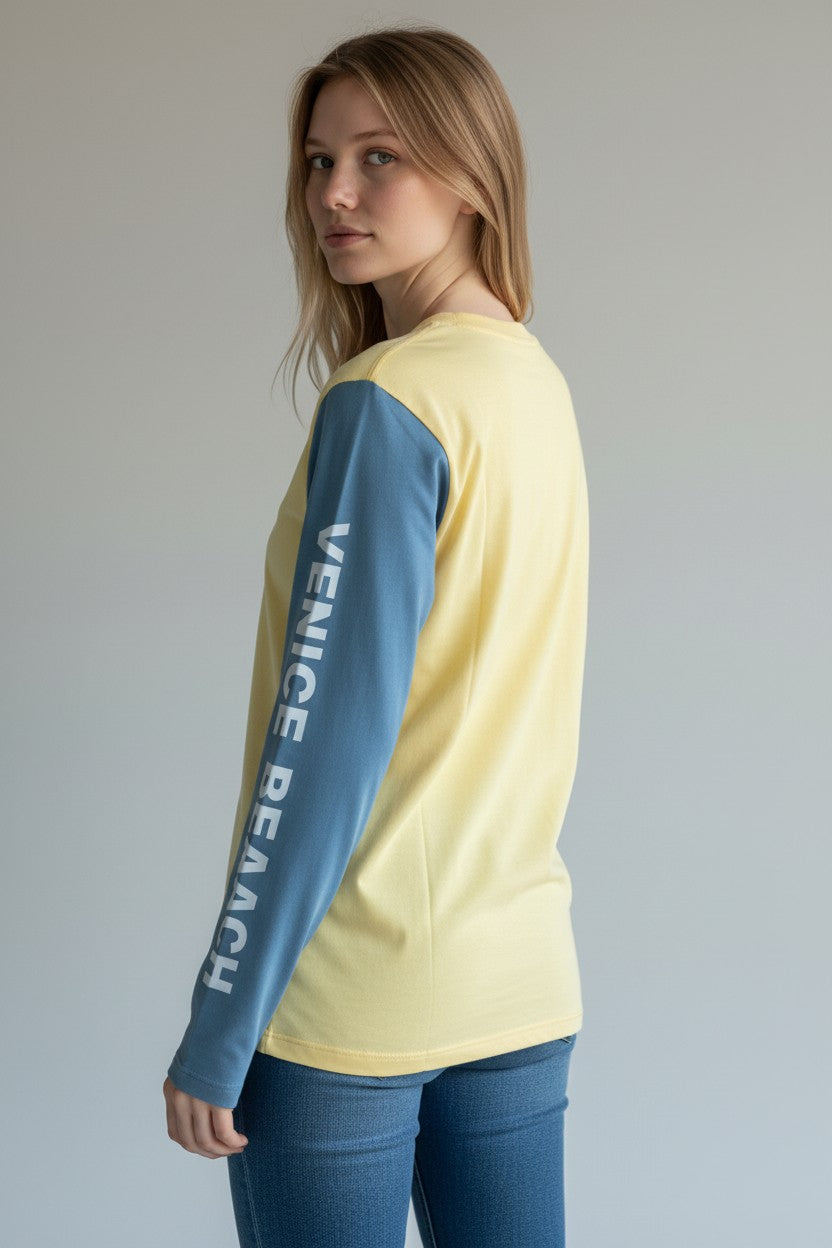 Venice Beach Long Sleeve Tee – Yellow / Marine Blue