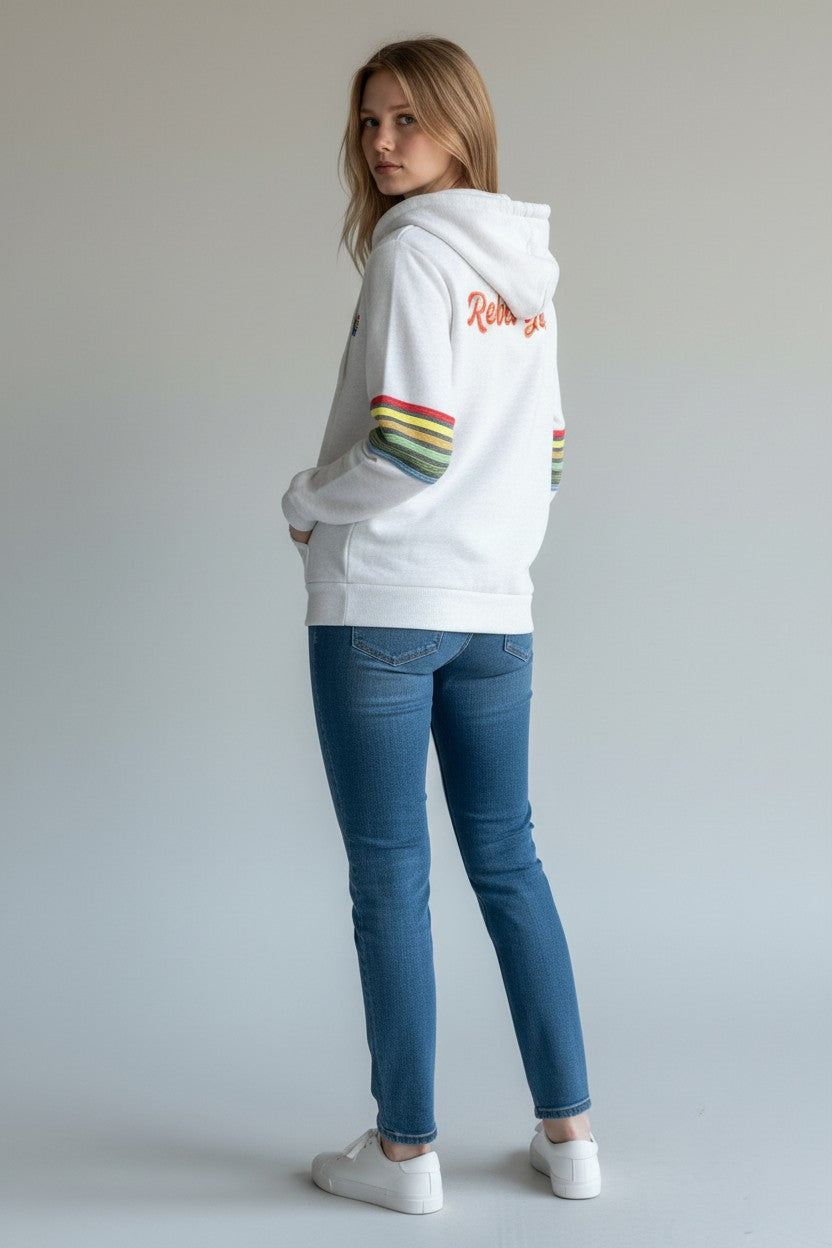 Rebel Yell Retro Stripe Zip Hoodie  White