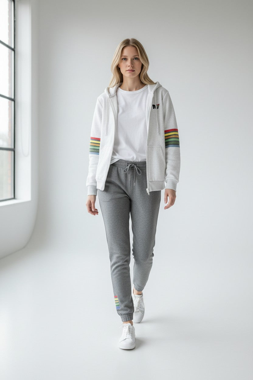 Rebel Yell Retro Stripe Zip Hoodie  White