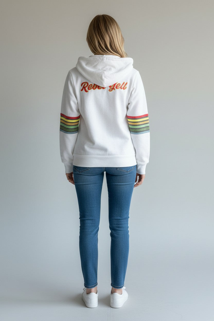 Rebel Yell Retro Stripe Zip Hoodie  White