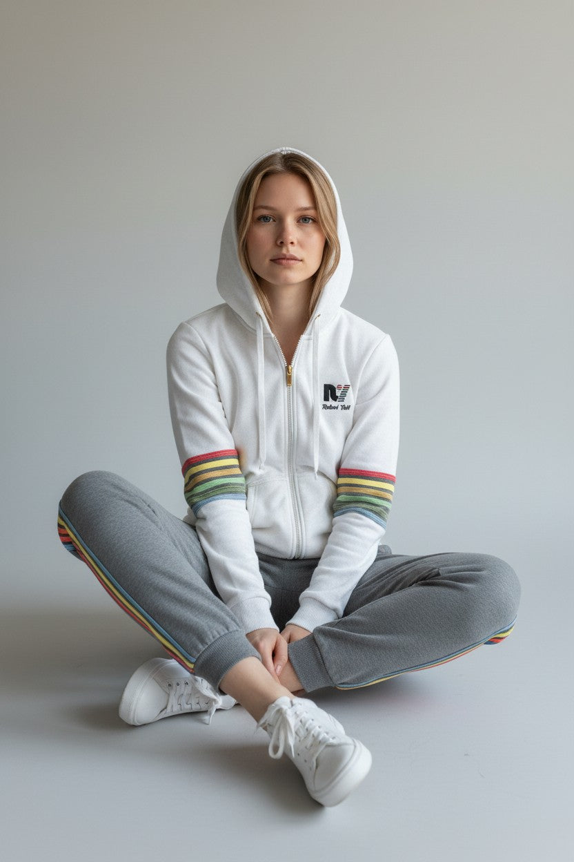 Rebel Yell Retro Stripe Zip Hoodie  White