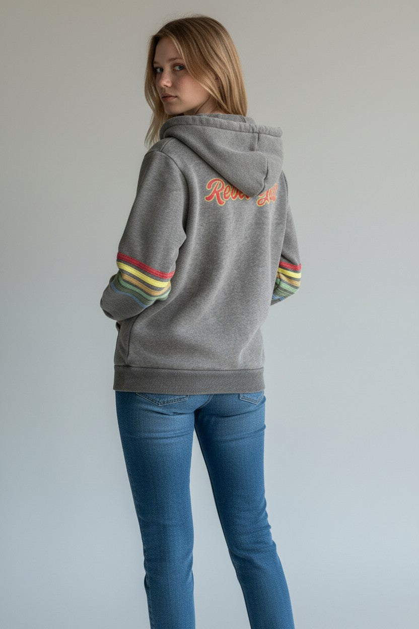 Rebel Yell Retro Stripe Zip Hoodie Heather Grey