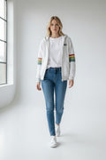 Rebel Yell Retro Stripe Zip Hoodie White