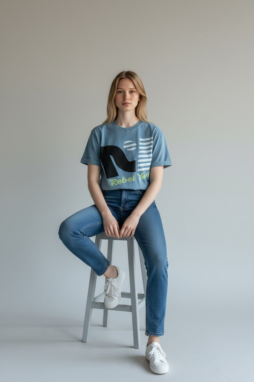 Rebel Yell Graphic Tee  Washed Blue