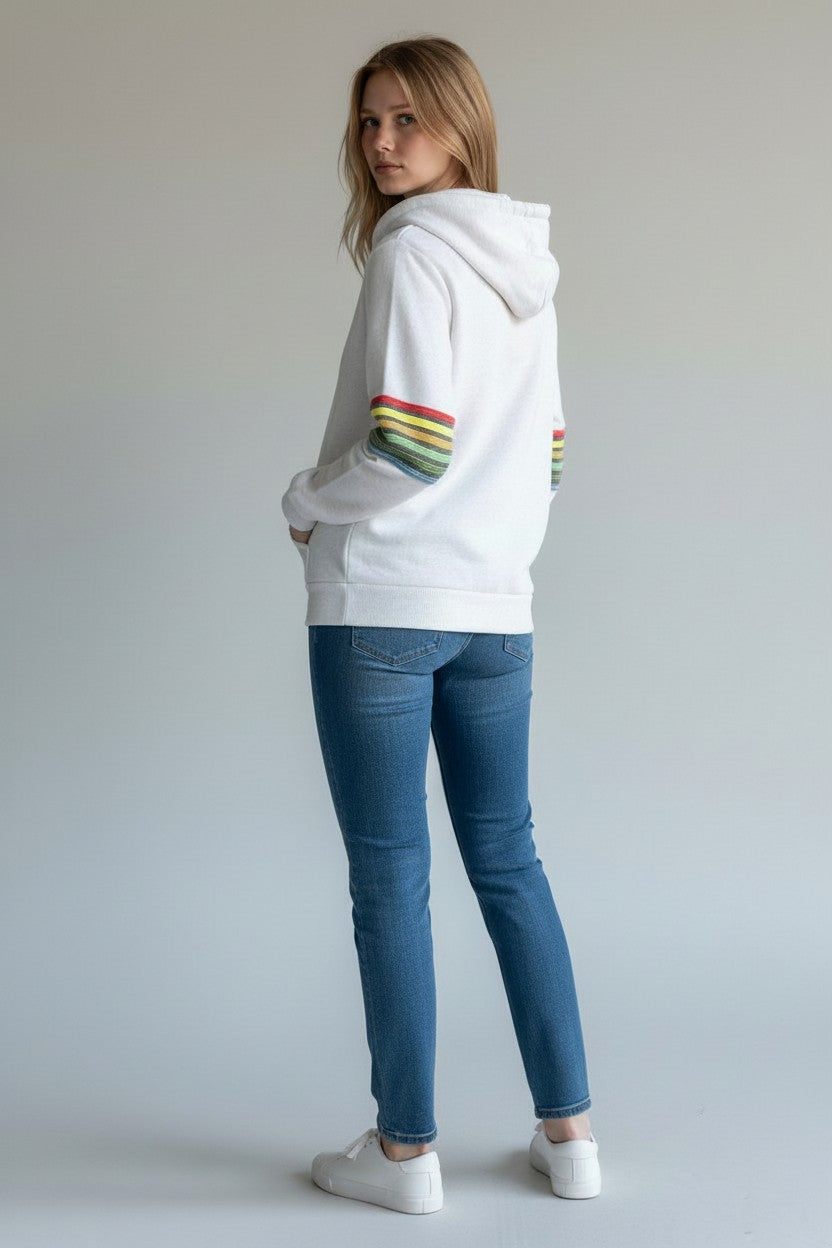 Rebel Yell Retro Stripe Zip Hoodie White
