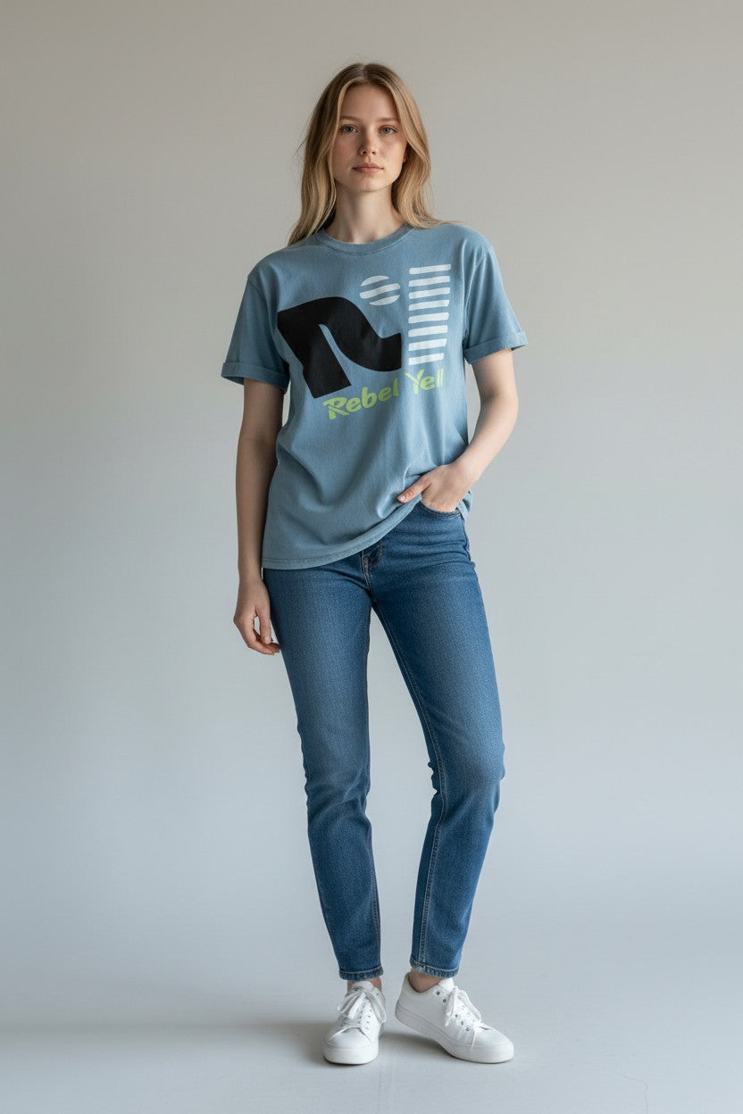 Rebel Yell Graphic Tee  Washed Blue