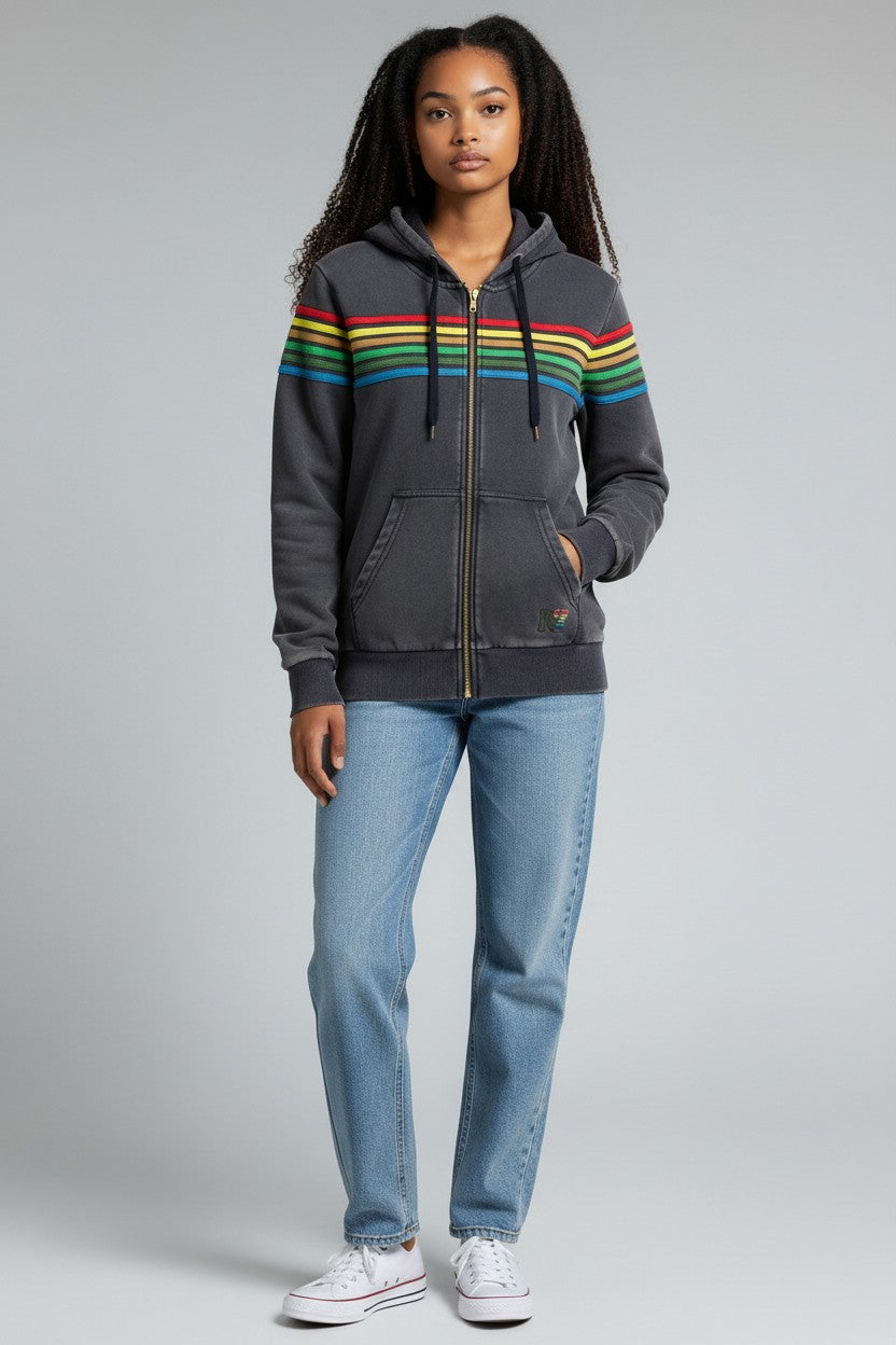 Rebel Yell Stripe Zip Hoodie Marine