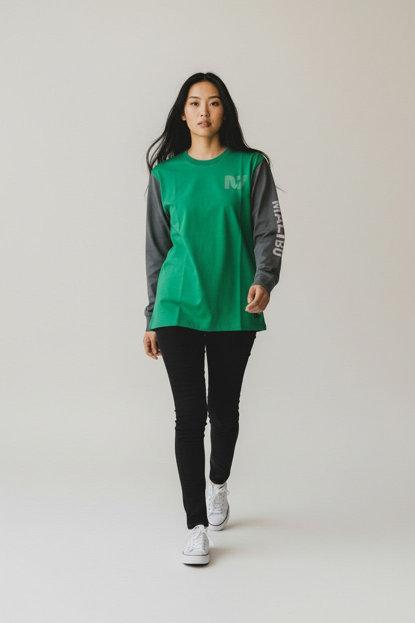 Malibu Long Sleeve Tee – Sage / Heather Grey