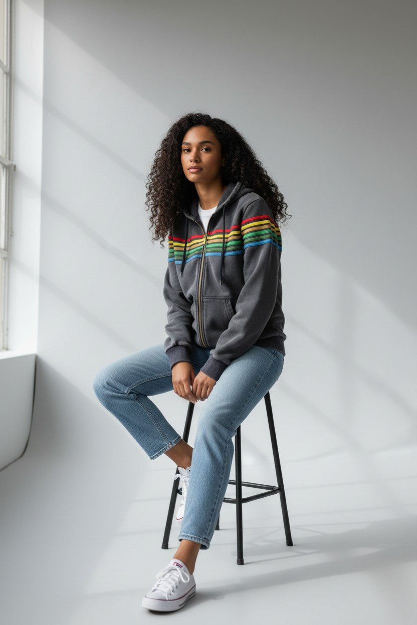 Rebel Yell Stripe Zip Hoodie Marine