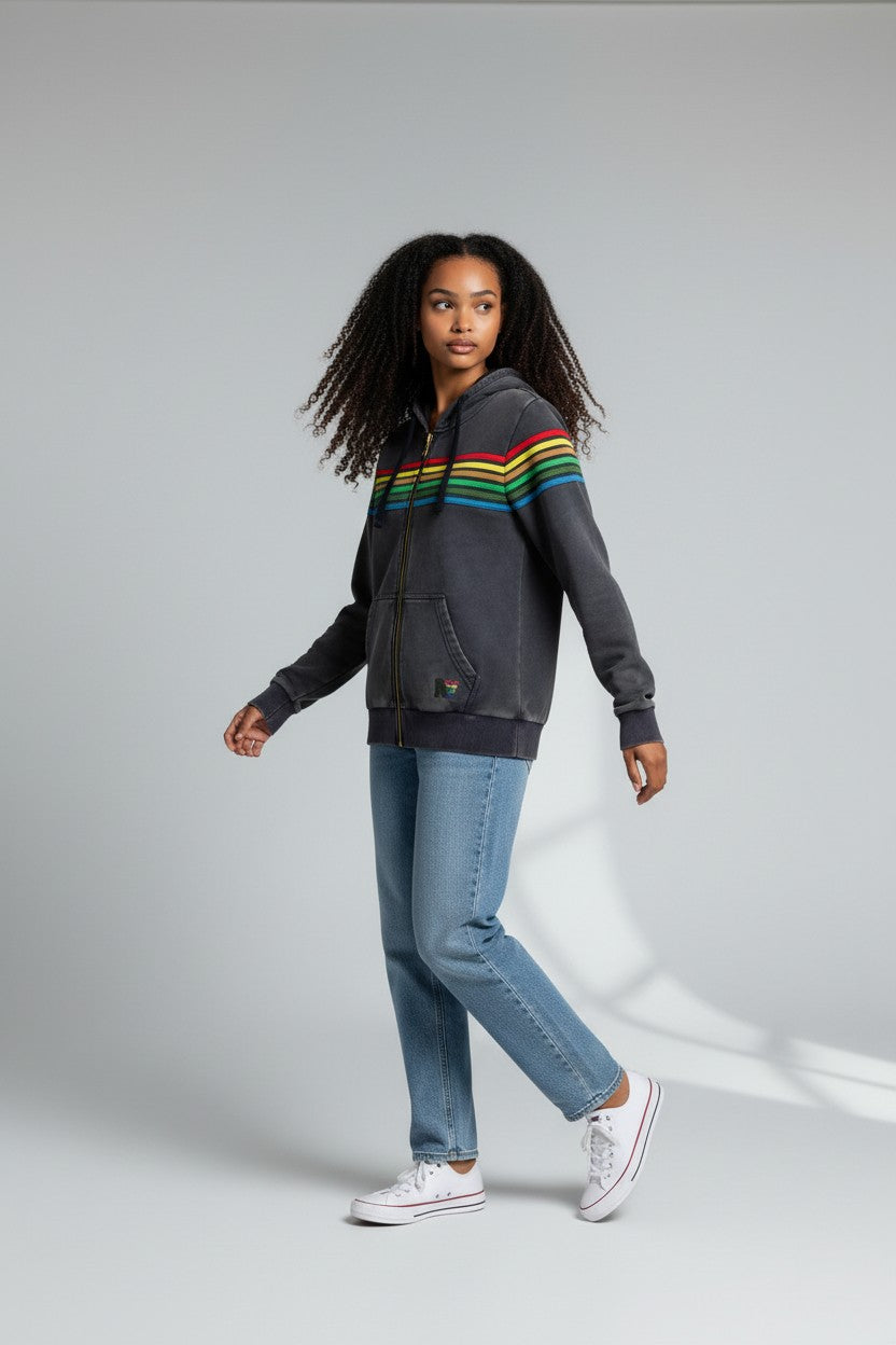 Rebel Yell Stripe Zip Hoodie Marine